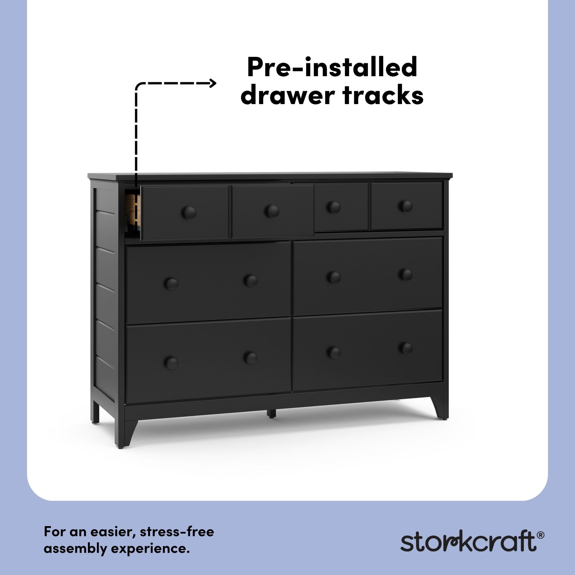 Storkcraft Moss 6 Drawer Nursery Double Dresser, Black