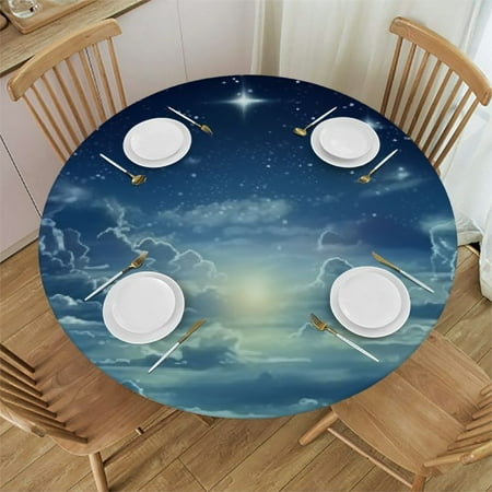 

Tllo0ord Round Elastic Polyester Washable Table Cloths for Indoor Restaurant Cafe Canteen or Outdoor Terrace Party Night Sky White Cloud Tables 54-58