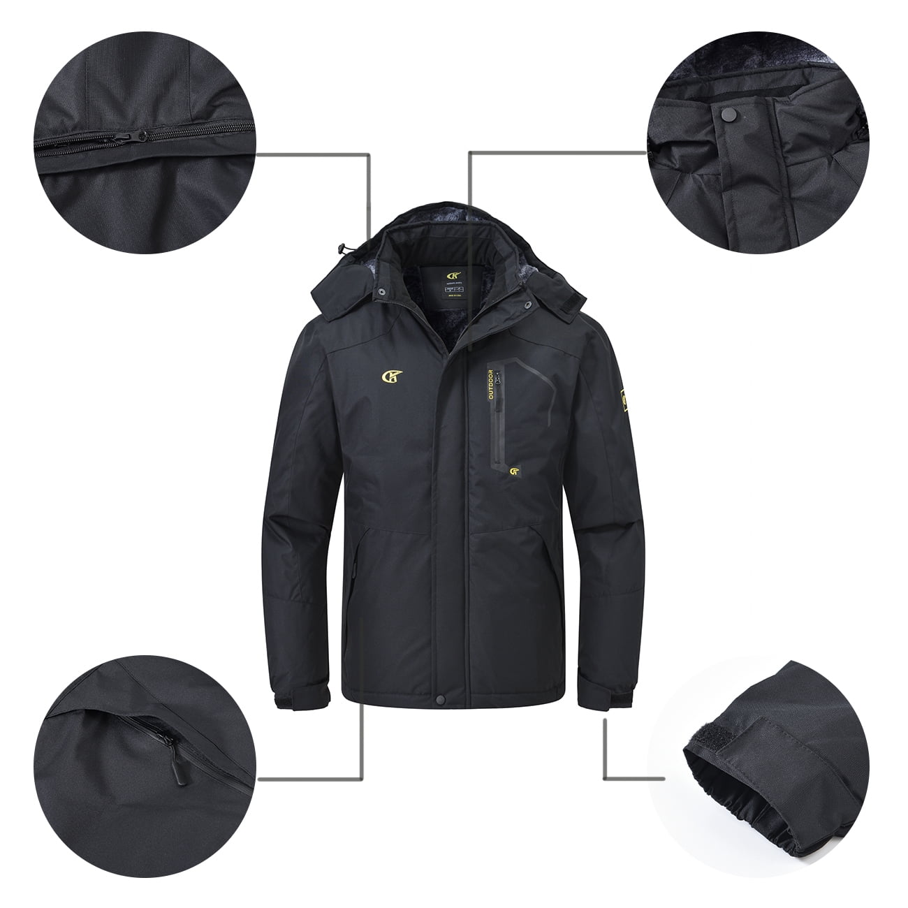 Tyhengta Men's Waterproof Ski Jacket Warm Winter Snow Coat Mountain Windbreaker Hooded Raincoat Black L