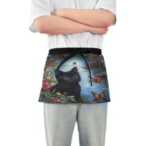 Yayeee Waist Apron with Pockets for Cooking Waterproof Half Server Aprons, Black Floral Cat