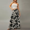 thumbnail image 5 of WTOBBY Women's Flowy Floral Print Bohemian Maxi Skirt Casual Summer Beach Long Skirt Elastic Waist Lightweight Tiered Pleated Skirt with Side Slit and Drawstring,Gray XL, 5 of 5