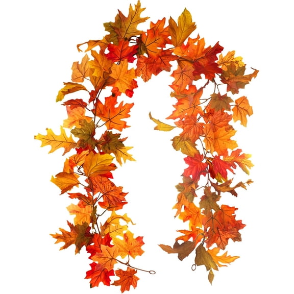 Morttic 6 ft Artificial Autumn Maple Leaves Garland, Fall Hanging Plant for Home Garden Wall Doorway Fireplace Decoration Wedding Party Thanksgiving Day Decor