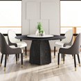 thumbnail image 2 of Modern Round Dining Table 60.29", Artificial Marble Surface With Base, 31.5" Rotatable Disk For 6-8, Scratch- Black Textured Solid Wood Base Table, 60.29" Top, Turntable & Easy To Clean, 2 of 6