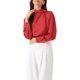 thumbnail image 4 of Blusa de satén para mujer Inspire Chic con cuello alto, mangas abullonadas y pliegues, color rojo M, 4 of 6