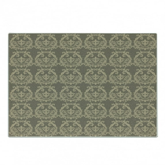 Taupe Cutting Board, Royal Victorian Botanical Design Exquisite Floral Historic Pattern, Decorative Tempered Glass Cutting and Serving Board, Small Size, Warm Taupe Sand Brown, by Ambesonne
