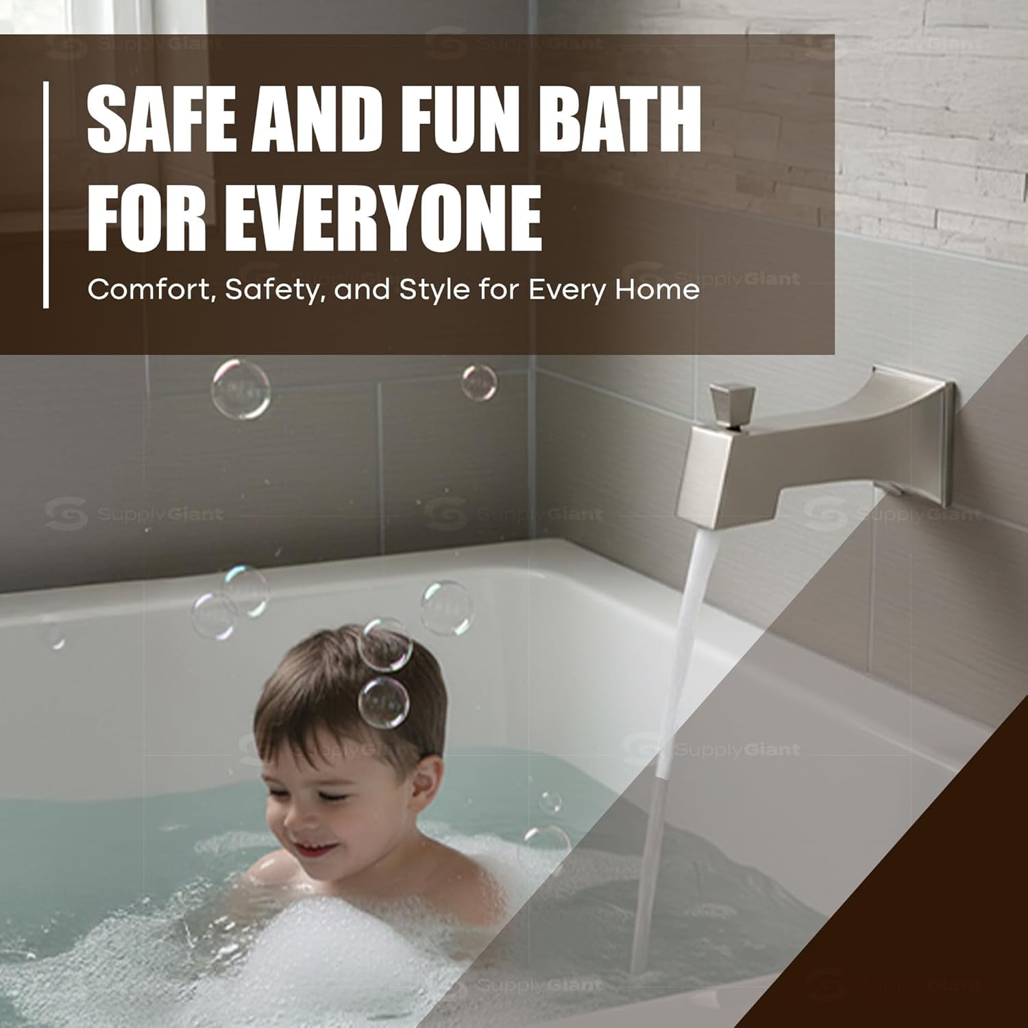 SUPPLYGIANT™ Tub Spout with Diverter 6" Square Bathtub Faucet with Decorative Brushed Nickel Finish