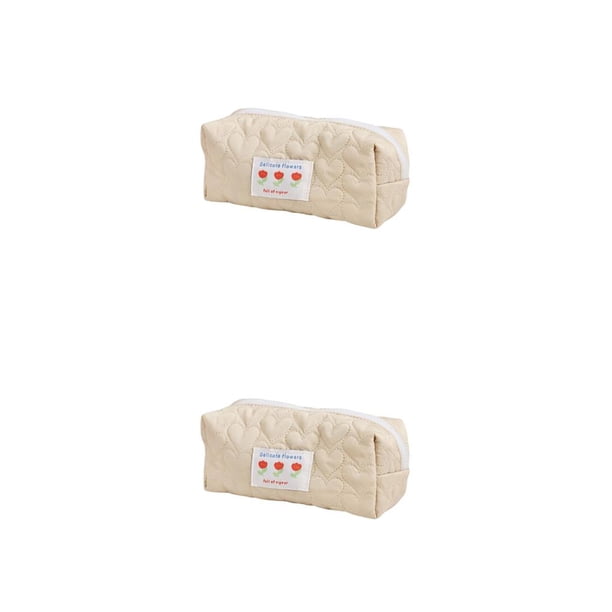 Methold Estuche para lápices con almohada para niña, bolsas de cosméticos de gran capacidad, bolsas de papelería, suministros para Beige 2piezas