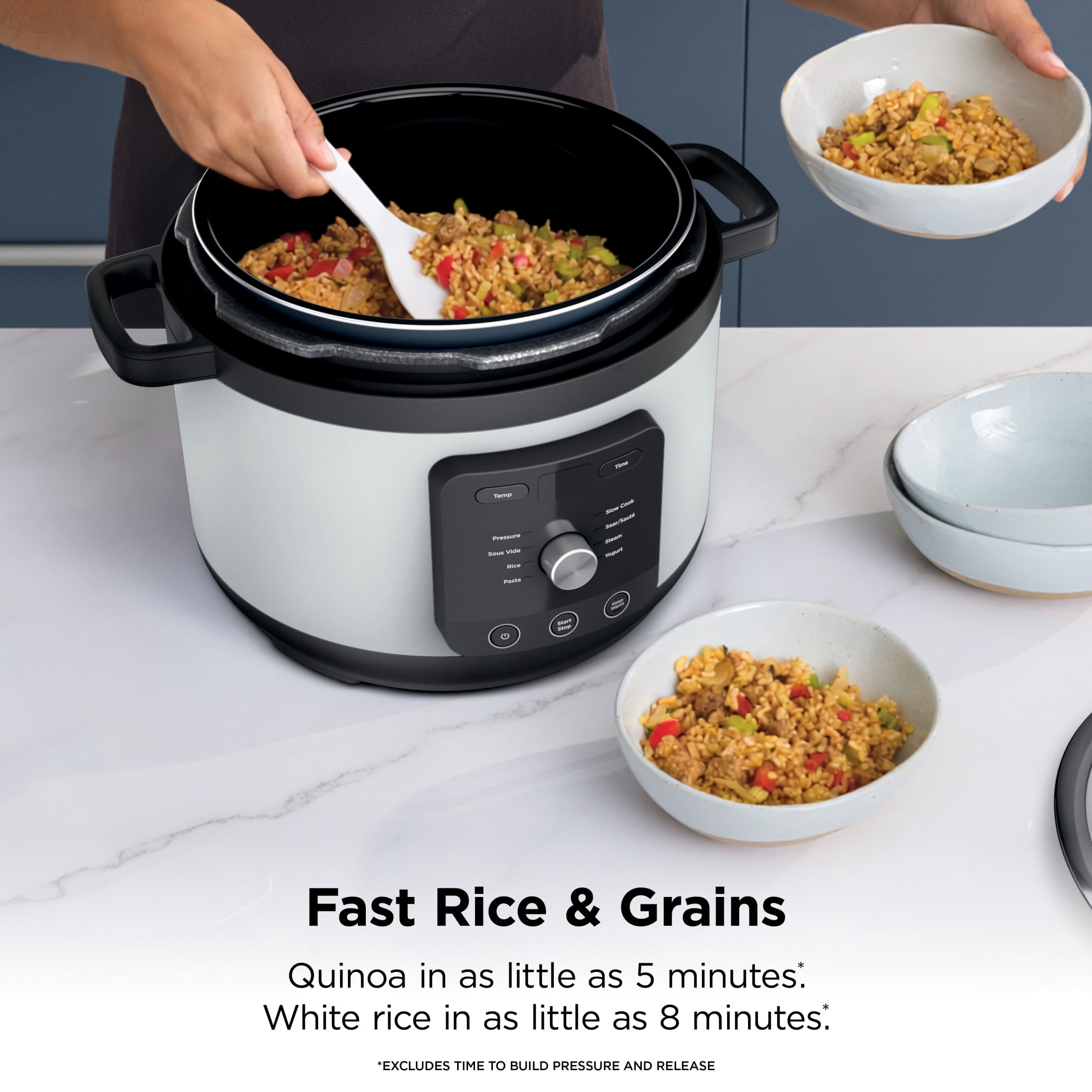 Ninja HyperHeat 9-in-1 Electric Pressure Cooker with SimpliServe Pot — 6.5 Qt, Cooks Up to 2X Faster, 1200W, Feeds 8–10, PC201WH White
