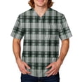 thumbnail image 2 of Domuza Men Scrub Top Plaid Stripe Graphics V Neck Short Sleeve Carer Uniform Big and Tall Comfy Soft Medical Workwear with 3 Pockets Multicolor L, 2 of 5