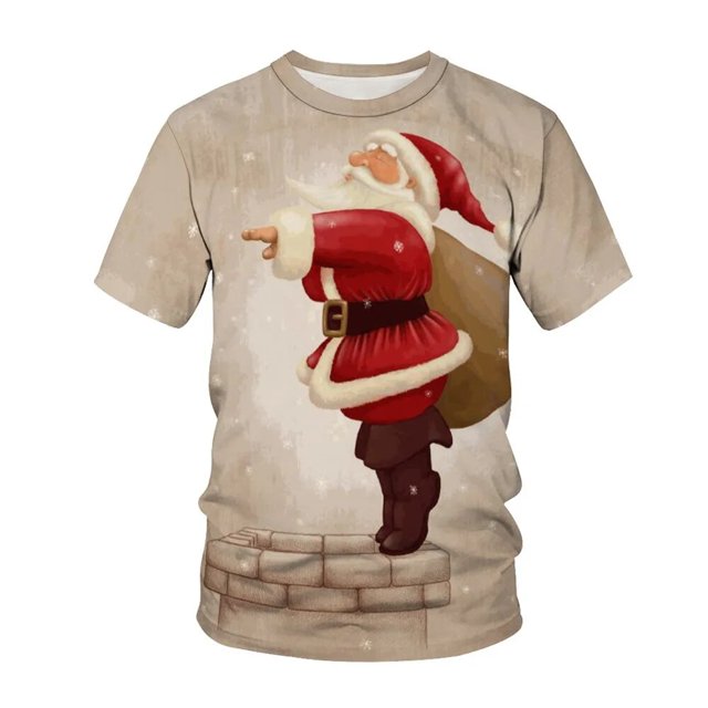 Camiseta de manga corta con estampado 3d de Papá Noel para hombre, Camiseta holgada de talla grande, Top transpirable cómodo, regalo de Navidad, Verano