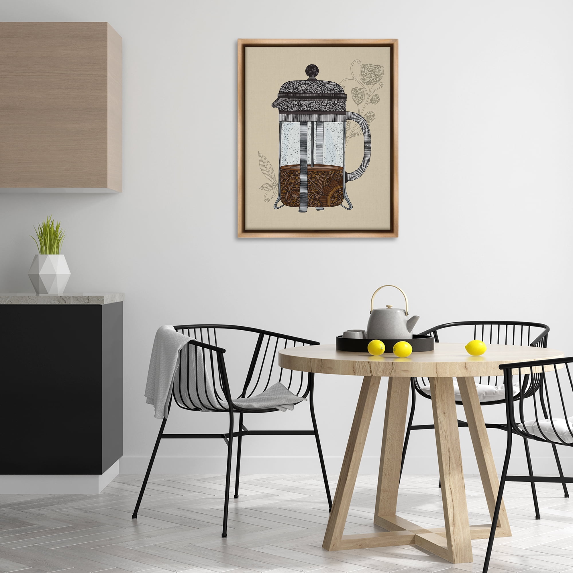 Stupell Industries French Press Coffee Food & Beverage Painting Brown Floater Framed Art Print Wall Art, 25 x 31