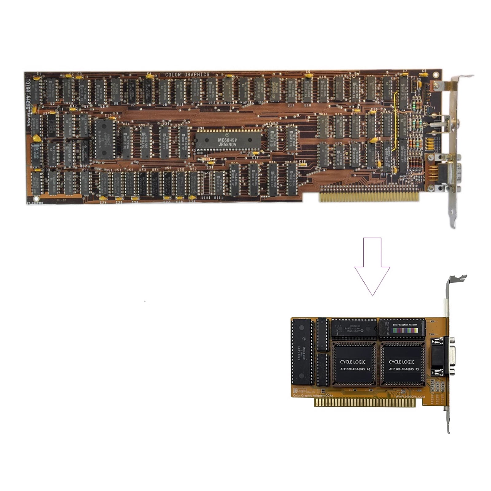 CGA Graphics Card for ISA Interface Small Size, 16KB Memory for Retro Computing, No Driver Required