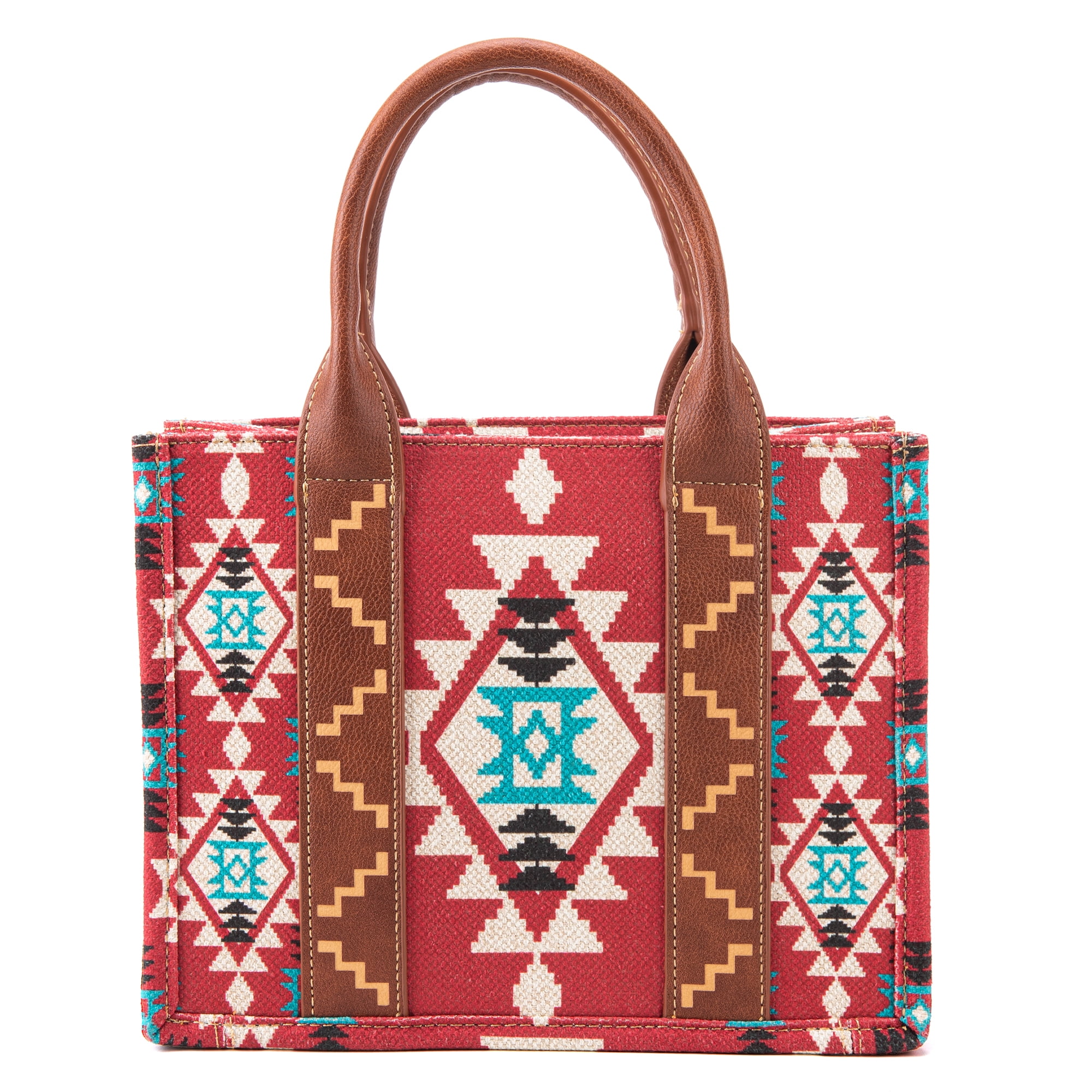Wrangler Aztec Tote Bag for Women Boho Shoulder Purses and Handbags, Burgundy