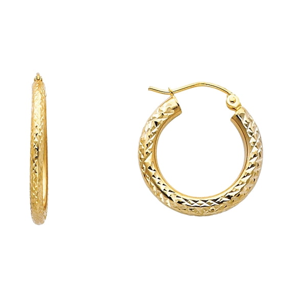 14k Yellow Gold Diamond-Cut 3.0mm Round Hoop Womens Earrings 20MM X 20MM
