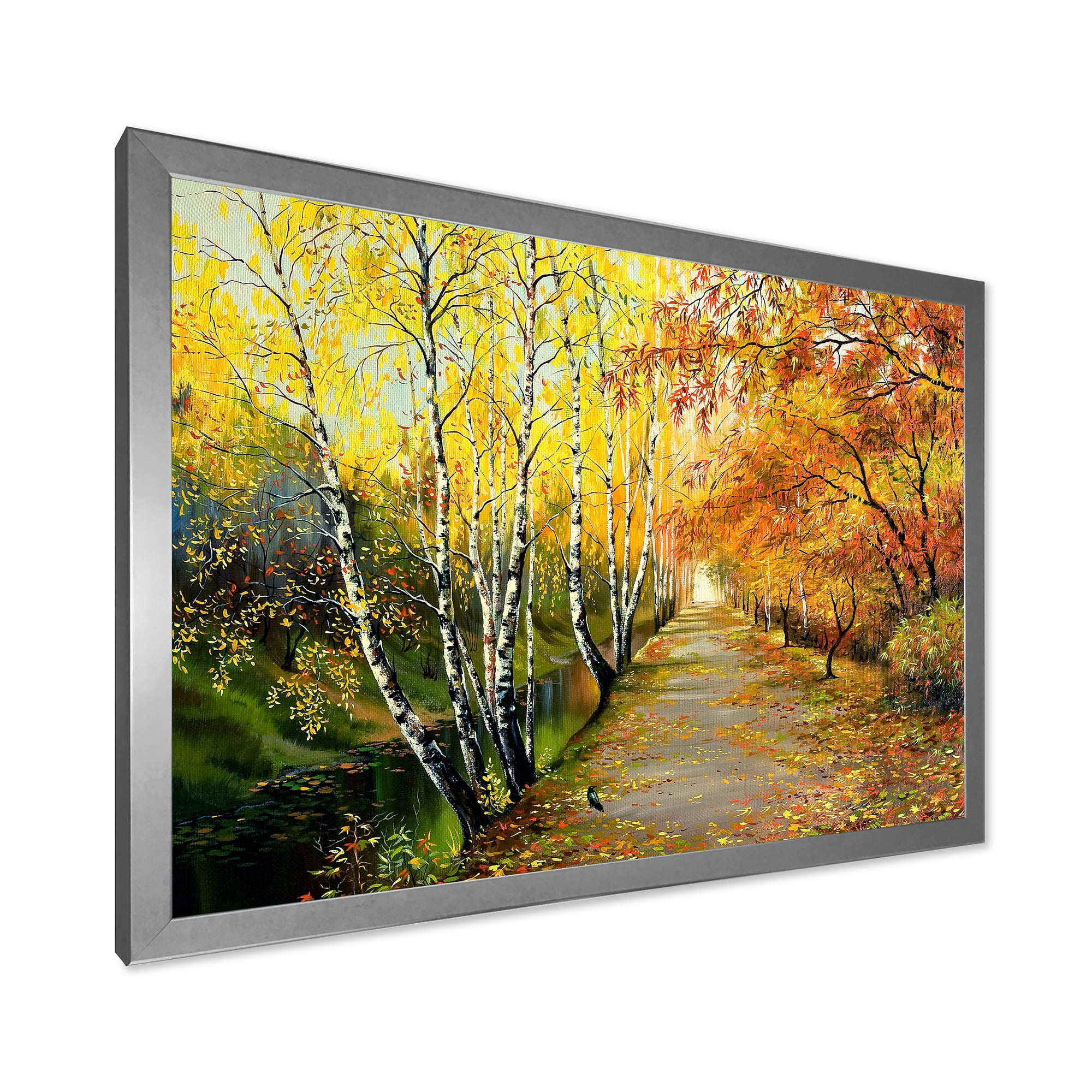 Designart 'Path Through The Autumn Woods Along River' Traditional Framed Art Print