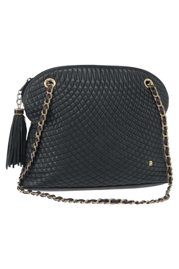 Pre-Owned Bally Vintage Chain Shoulder Bag Quilted Leather Navy Leather Shoulder Bag Bag