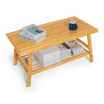 thumbnail image 1 of MoNiBloom Bamboo Dual Tier Coffee Tea Table with Open Storage Shelf, Natural, for Living Room Sitting Room, 1 of 11