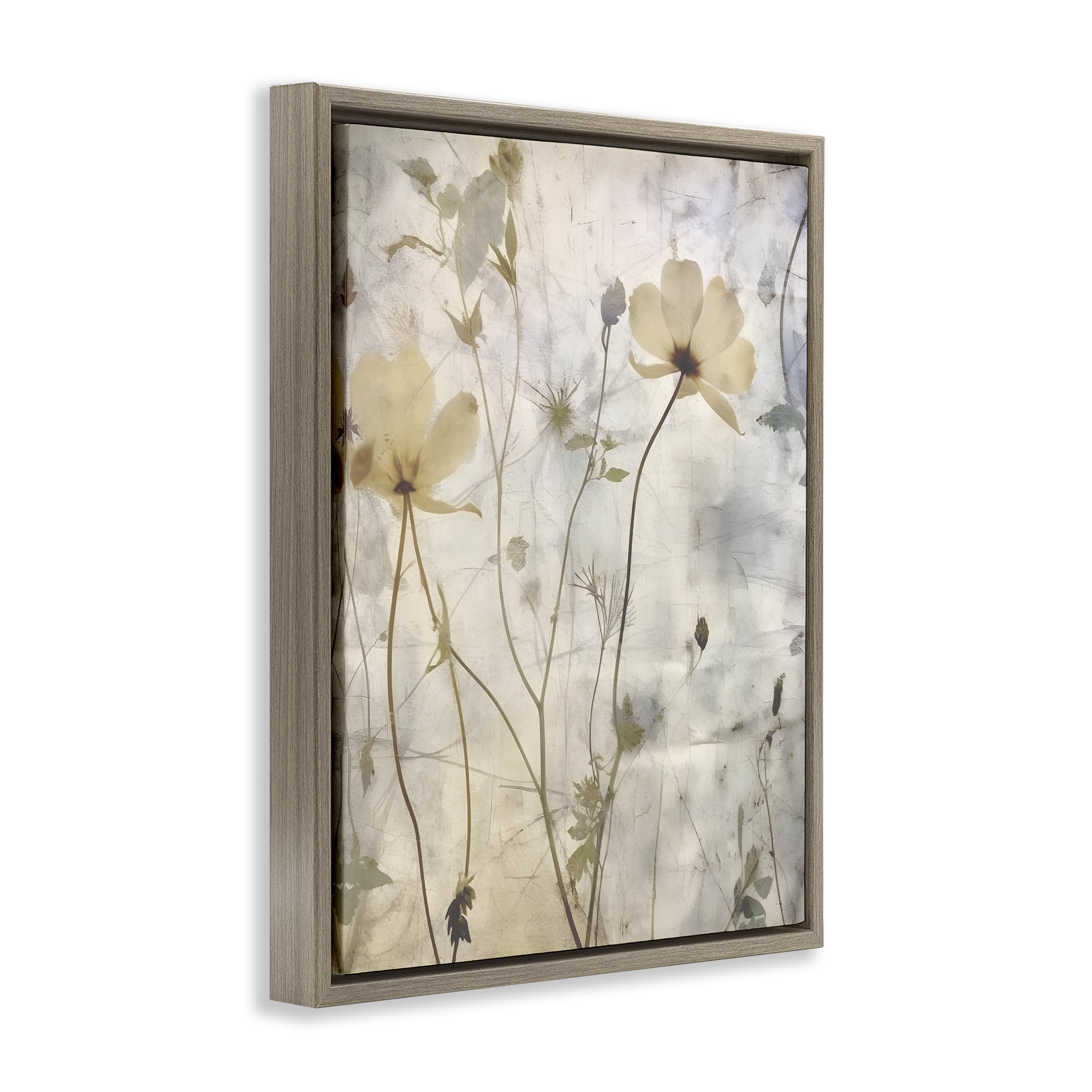 Stupell Industries Soft Neutral Botanicals Plants & Flowers Painting Brown Floater Framed Canvas Art Print Wall Art, 25 x 31