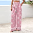 thumbnail image 6 of Women's Wide Leg Palazzo Pants 2026 Summer Boho Floral Trousers Drawstring Elastic Waist Wide Leg Pants with Pockets Spring Flowy Beach Vacation Clothes Resort Wear Lounge Pants Pink XXL, 6 of 6