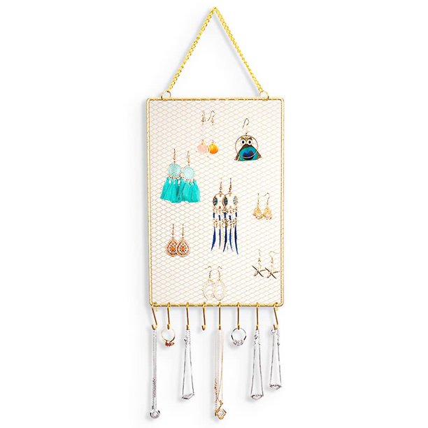 Organizador de joyas para colgar, expositor montado en la pared, malla (red rectangular para colgar pendientes)