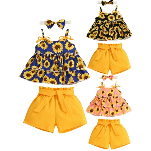 WIBACKER Toddler Baby Girls Summer Outfits Floral Ruffle Camisole Tops and Casual Shorts Infant Girl Clothing