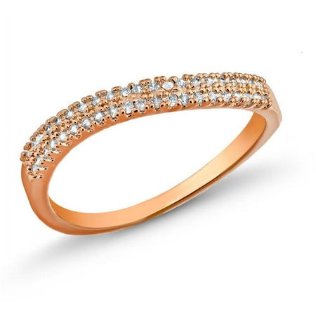 - 18kt. Rose Gold Plated Brass 1.4mm Round-Cut 2 Row Wave CZ Band Ring