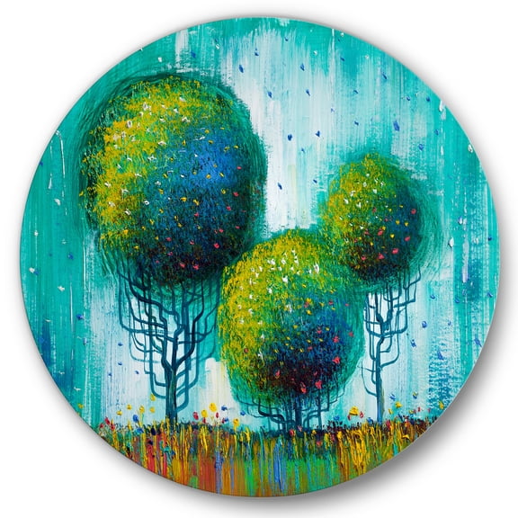 Designart 'Colourful Landscape Trees Impressionist II' Modern Circle Metal Wall Art 36x36 - Disc of 36