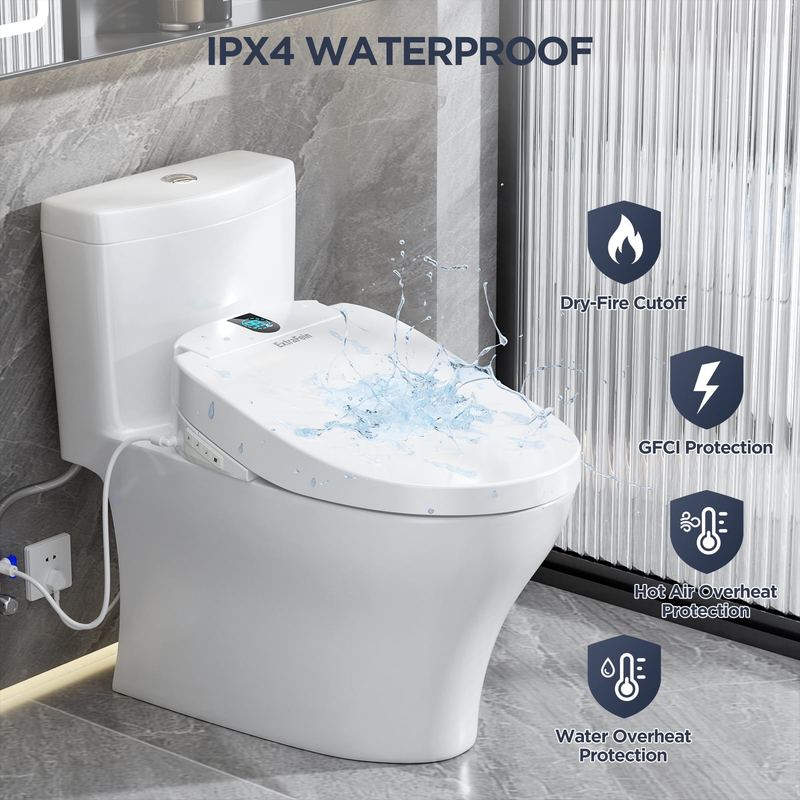 Smart Electric Bidet, Heated Toilet Seat Elongated with Dual Control, LED Display, Instant Warm Water & Air Dryer, Self-Clean Nozzle, Slow Close Lid, UV Light, Child/ECO/Silent Mode