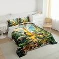 thumbnail image 2 of Manfei Safari dinosaur Queen Comforter Set,Jungle Wildlife Bedding Sets,Natural Landscape Waterfull Green Monstera Bedding Comforter Set For Boy Kids,Microfiber Bedroom Decor Reversible,3pcs, 2 of 7