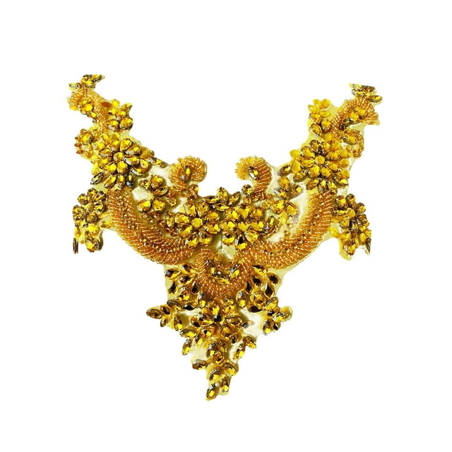 Wweixi Fine Workmanship Applique Sew On Beads Trim Patches For Beautiful And Fashionable Designs Acrylic Durable For Long Time yellow 1Set