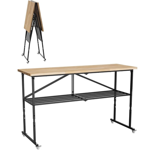 Thanaddo Quick-Fold Workbench with 1.5 Inch Solid Hardwood Top, 2000 lbs Capacity, and 360 Degree Locking Casters