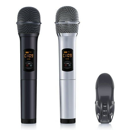 - 2 Wireless Microphone Set,ELEGIANT K18U 10 Channel UHF Handheld HiFi Wireless Microphones Karaoke Receiver Dynamic Microphones for Wedding Speech Conference Karaoke Party