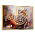 thumbnail image 2 of Designart "Embracing Harmony Tubas' Golden Arc II" Entertainment Framed Wall Art - Vintage Gold Music Entryway Framed Wall Art Print, 2 of 6