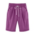 thumbnail image 4 of Rggeeun Womens Shorts Summer Elastic Waist Knee Length Cotton Knit with Adjustable Tie & Side Pockets Wide Leg for Water Sports Cozy Bottoms,Purple,Xxxxxl, 4 of 7