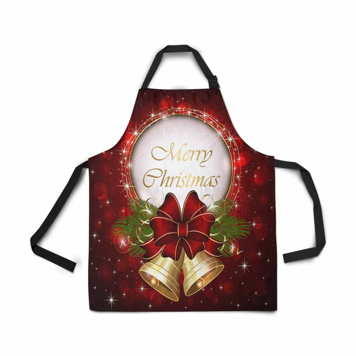 ASHLEIGH Christmas Bell Bow Snowflakes Apron for Women Men Girls Chef with Pockets Christmas Red Unisex Adjustable Bib Apron Kitchen for Cooking Baking Gardening Home