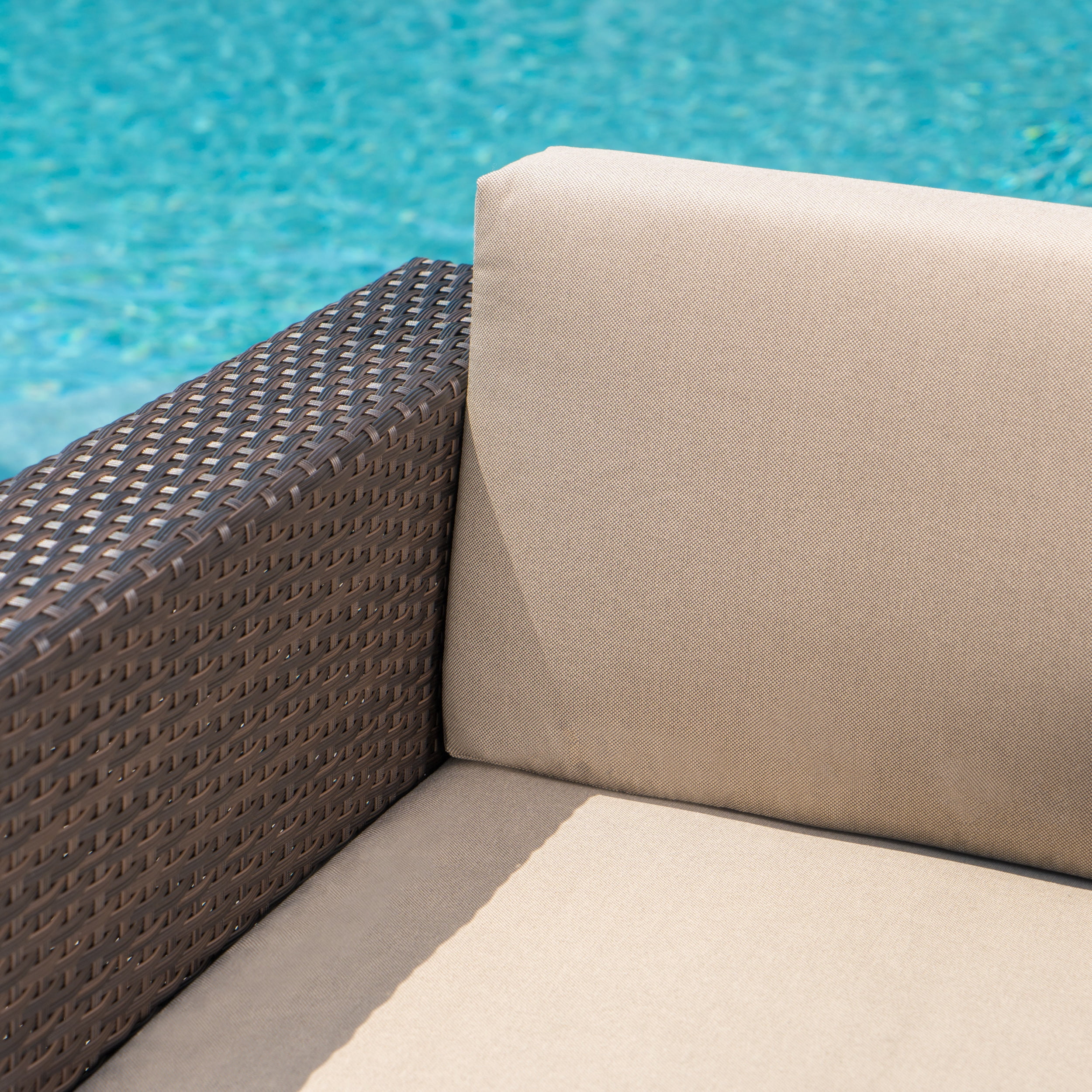 Cascada Outdoor 4 Piece Wicker Club Chair Set with Cushions and Grey Firepit, Dark Brown, Beige