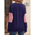 thumbnail image 3 of Women Blouses Dressy Casual Color Block Long Sleeve Shirts V Neck Tops Fall Outfits Blue L, 3 of 8