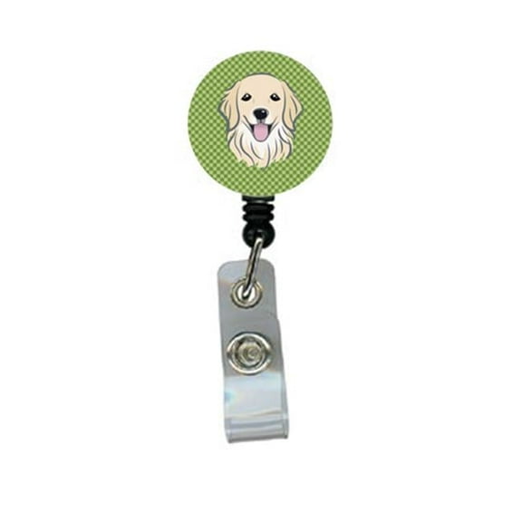 Carolines Treasures BB1137BR Green Checkered Golden Retriever Retractable Badge Reel