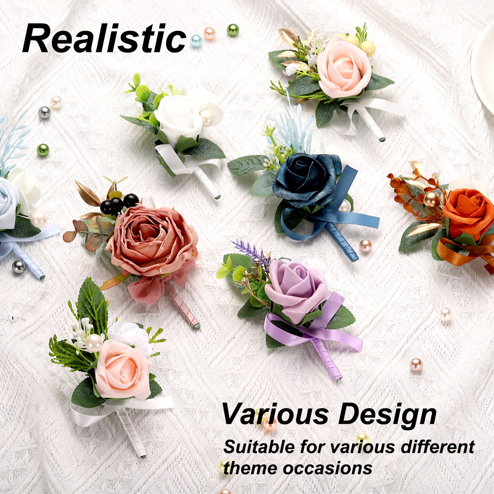 Unique Bargains Boutonnieres Buttonholes Pocket Corsage Artificial Flowers 15Pcs Colorful