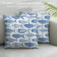 thumbnail image 3 of Nawypu  Blue Pillow Cushion Cover, Fish Sea Animal with Ottoman Ornate Mosaic Hand Drawn Style Marine Artwork, Decorative Square Accent Pillow Case., 3 of 5
