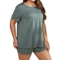 thumbnail image 5 of Hanerdun Womens 2PCS Short Sleeve Pajamas Set Plus Size Sleepwear Nightwear Green 2X, 5 of 5