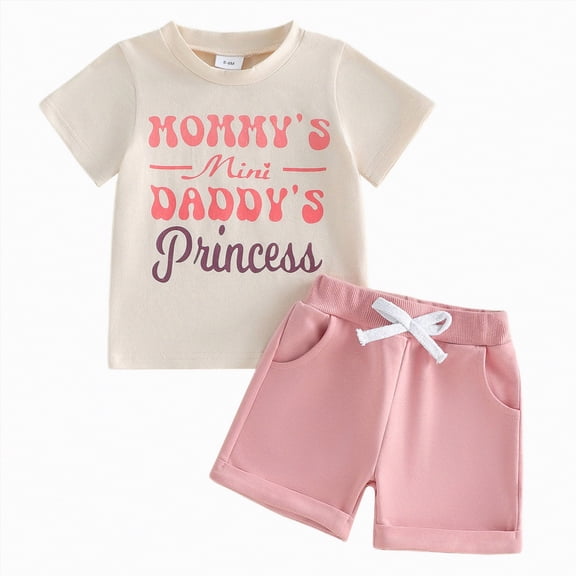 kpoplk Girls Summer 2 Piece Outfits Kids Oversized T Shirts and Shorts Clothing Sets(Red,18-24 M)