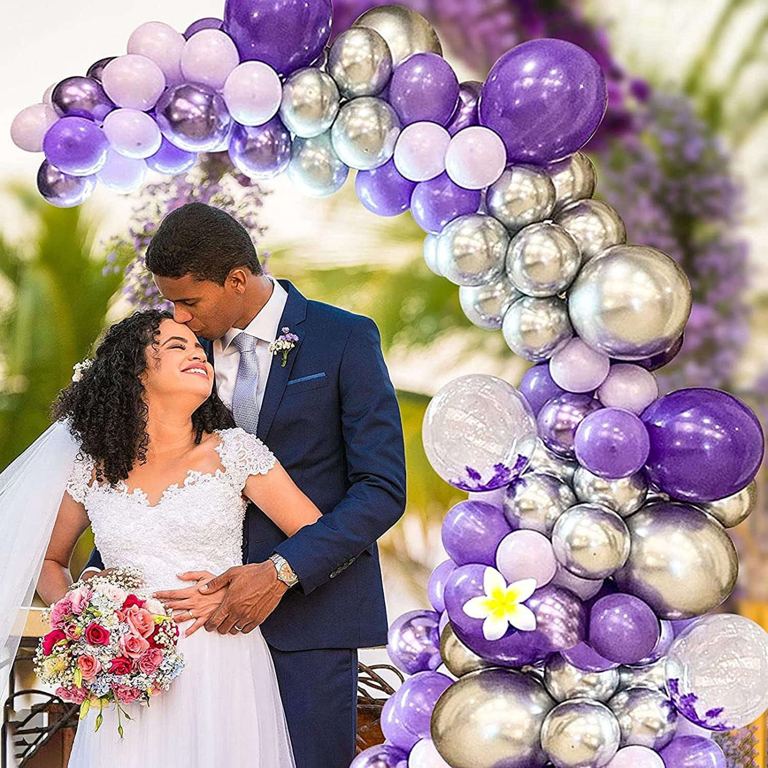 KIRIKOU 138pcs Purple and Silver Balloon Garland Arch Kit 18" 12" 10" 5" Chrome Metallic Confetti Pastel Latex Balloons for Birthday Wedding Baby Shower Party Decors