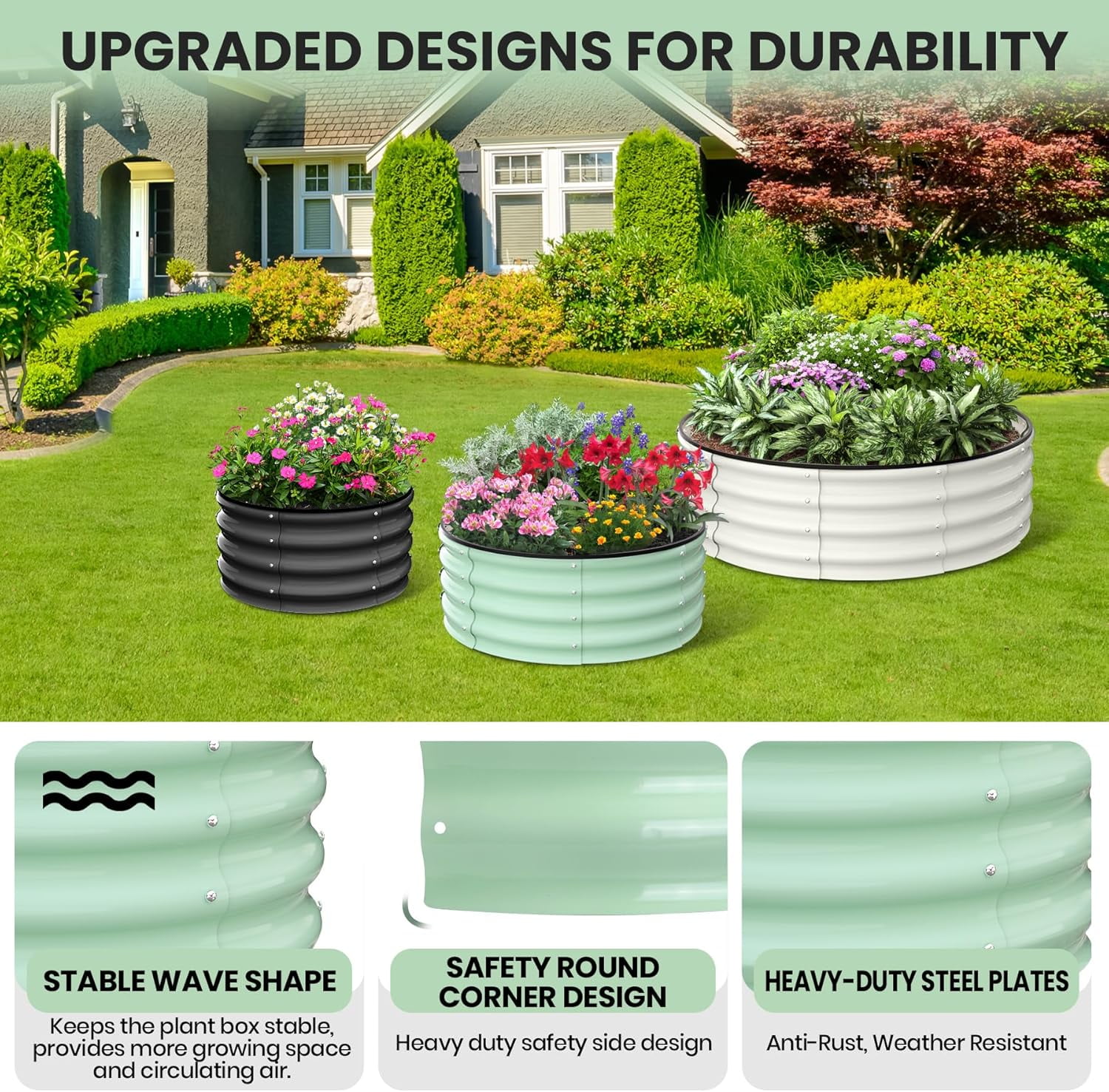 EastVita Raised Garden Beds Outdoor,2 Pack 2x2x1 FT Galvanized Raised Garden Bed for Gardening, Round Metal Planter Box for Planting Plants Vegetables and Flower