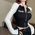 thumbnail image 2 of Camiseta con chaqueta vintage Y2K para mujer, top corto sexy con cuello redondo, moda coreana, camisetas ajustadas con cremallera de alta calle, primavera y verano, 2 of 5