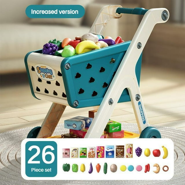 Carrito de compras de juguete para bebé, carrito pequeño para niños, casa de juegos, corte de fruta, música, cocina, supermercado, juguetes de educación temprana para hombres y niñas
