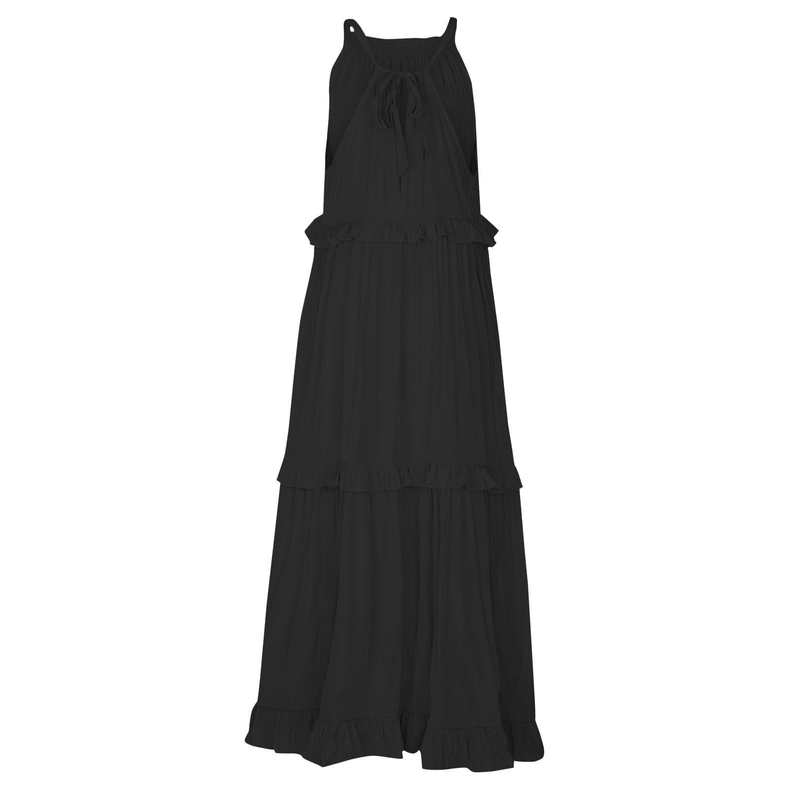 LVHAOGJOB Womens Midi Dress with Pockets Loose Sleeveless Dress Summer Strap Pleated Floral V Neck Sundress for Mujer