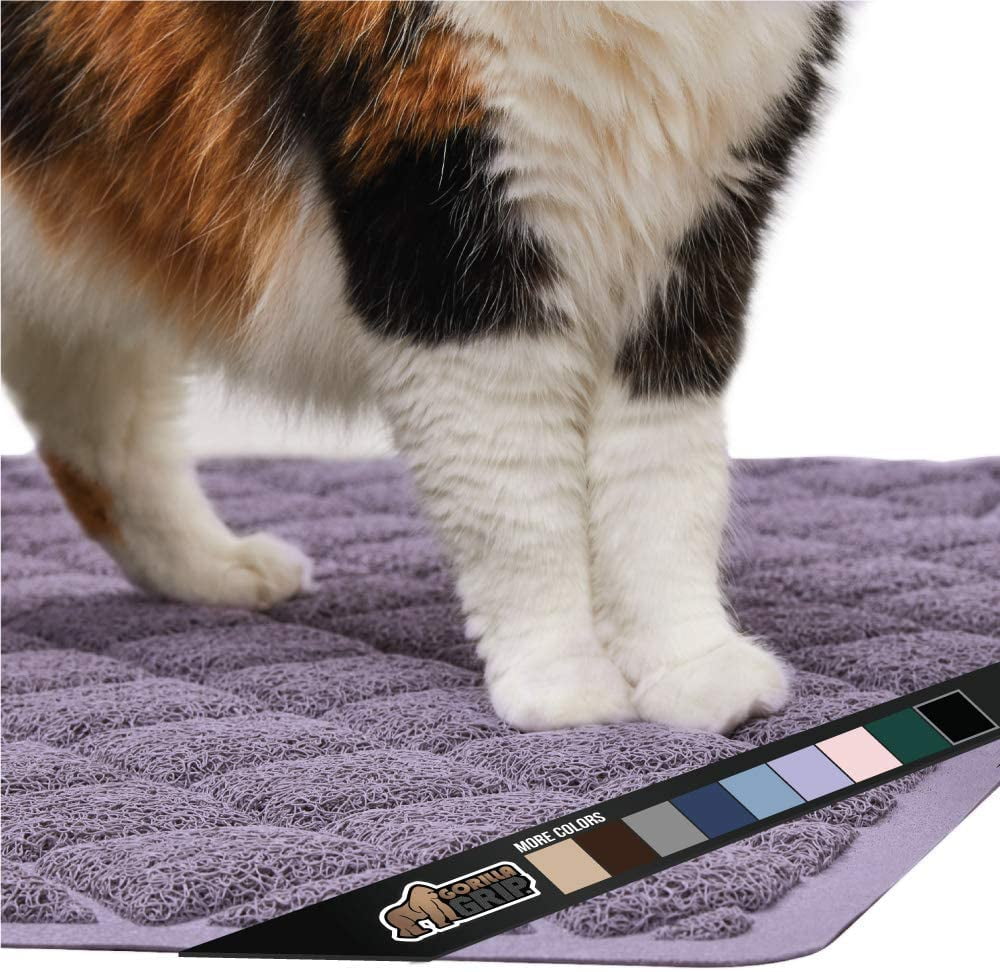 Jumbo XL Sizes 35 x23 inches Best Scatter Control Mat Traps Litter Phthalate Free MIGHTY MONKEY Premium Cat Litter Trapping Mats Soft on Kitty Paws Purple Easy to Clean