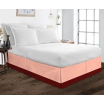 D.N.G. BEDDINGS 1 Piece Split Corner Two Tone Tailored Bed Skirt, California King Size 21 Inch Deep Pocket, 800 Thread Count, 100% Egyptian Cotton, Solid Peach/Burgundy Color.