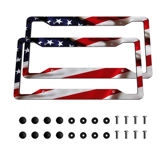 2Pack American Flag License Plate Frame Aluminum Metal License Plate Frame Cover with American Flag American Anti-Rust & Waterproof Car Decoration License Plate Frame 12×6 Inch